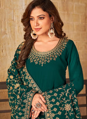 Green Embroidered Work Adorable Anarkali Suit In Georgette Fabric
