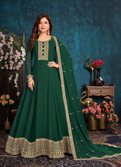 Green Faux Georgette Long Anarkali Suit