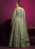 Green Net Heavy Embroidered Anarkali Suit