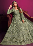 Green Net Heavy Embroidered Anarkali Suit