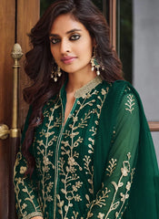 Green Net Sequence Embroidery Slit Style Suit