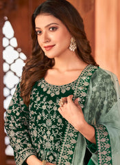 Green Premium Velvet Embroidery Anarkali Suit