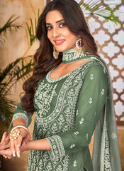 Green Resham Embroidered Palazzo Salwar Suit