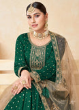 Green Taffeta Embroidered Anarkali Dress