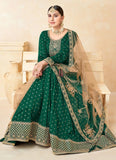 Green Taffeta Embroidered Anarkali Dress