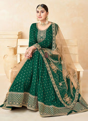 Green Taffeta Embroidered Anarkali Dress