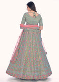 Green Thread Sequins Work Lehenga In Soft Net