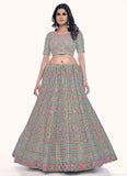 Green Thread Sequins Work Lehenga In Soft Net