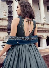 Grey Chinon Thread And Sequince Embroidered Work Gown