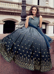 Grey Chinon Thread And Sequince Embroidered Work Gown