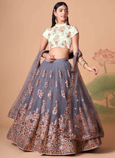 Grey Color Chic Net Lehenga with Stunning Zari and Thread Work