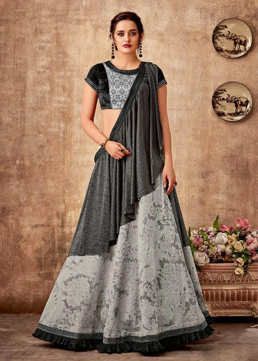 Grey Fancy Jacquard Latest Lehenga