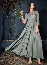 Grey Rayon Readymade Designer Gown