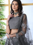 Grey Thread Work Net Lehenga