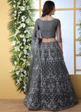Grey Thread Work Net Lehenga