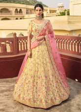 Haldi Special Yellow Zari And Stone Work Organza Lehenga