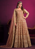 Heavy Embroidery Work Net Eid Special Anarkali In Brown