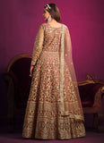 Heavy Embroidery Work Net Eid Special Anarkali In Brown