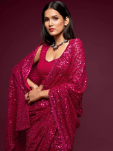 Hot Pink Georgette sequins and Embroidered saree