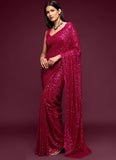 Hot Pink Georgette sequins and Embroidered saree