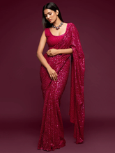 Hot Pink Georgette sequins and Embroidered saree