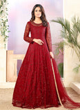 Hot Red Net Designer Suit