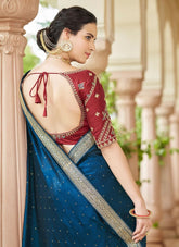 Indian Designer Saree In Vichitra Silk Fabric and Jari Dori and Sequince Work