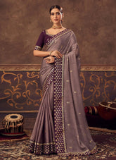 Lavender Designer Chinnon Saree