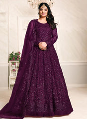 Magenta Net Embroidered Anarkali Suit