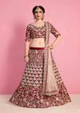 Floral Embroidery Velvet Silk Wedding Wear Lehenga