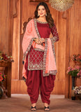 Maroon Art Silk Heavy Glass Work Punjabi Suit