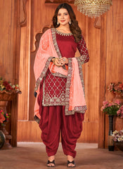 Maroon Art Silk Heavy Glass Work Punjabi Suit