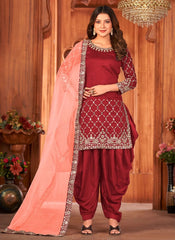 Maroon Art Silk Heavy Glass Work Punjabi Suit