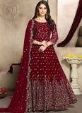 Maroon Color Embroidered Georgette Anarkali Dress Online