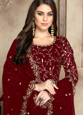 Maroon Color Embroidered Georgette Anarkali Dress Online