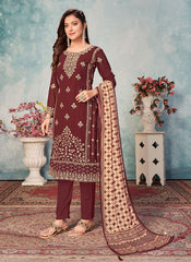 Maroon Color Faux Georgette Straight Cut Salwar Suit