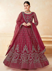 Maroon Color Net Embroidered Anarkali Suit