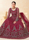 Maroon Color Net Embroidered Anarkali Suit