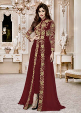 Maroon Color Real Georgette Front Cut Salwar Kameez