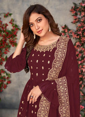 Maroon Embroidered Georgette Pakistani Suit