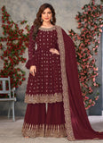 Maroon Embroidered Georgette Pakistani Suit