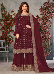 Maroon Embroidered Georgette Pakistani Suit