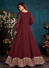 Maroon Faux Georgette Embroidered Anarkali Suit