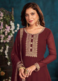 Maroon Faux Georgette Embroidered Anarkali Suit
