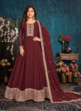 Maroon Faux Georgette Embroidered Anarkali Suit