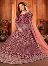 Maroon Heavy Embroidered Velvet Anarkali Dress
