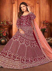 Maroon Heavy Embroidered Velvet Anarkali Dress