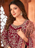 Maroon Heavy Embroidered Velvet Anarkali Dress