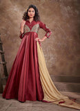 Maroon Triva Silk Embroidery Anarkali Gown
