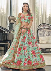 Mint Red Art Silk Party Wear Lehenga Choli